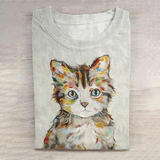 Women's Cute Cat Ink Art Casual T-Shirt elevenforest