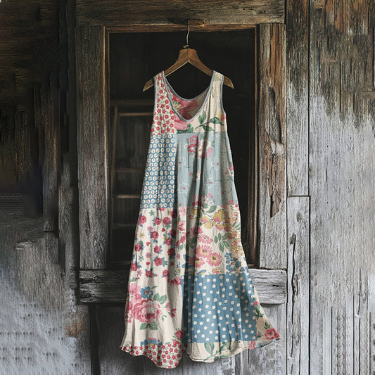 Women's Vintage Bohemian Floral Patch Dress artswardrobe