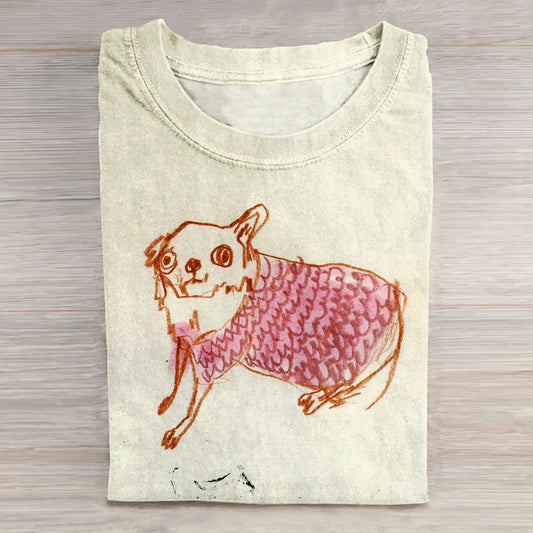 Comstylish Dog Art Print Casual Short Sleeve T-Shirt