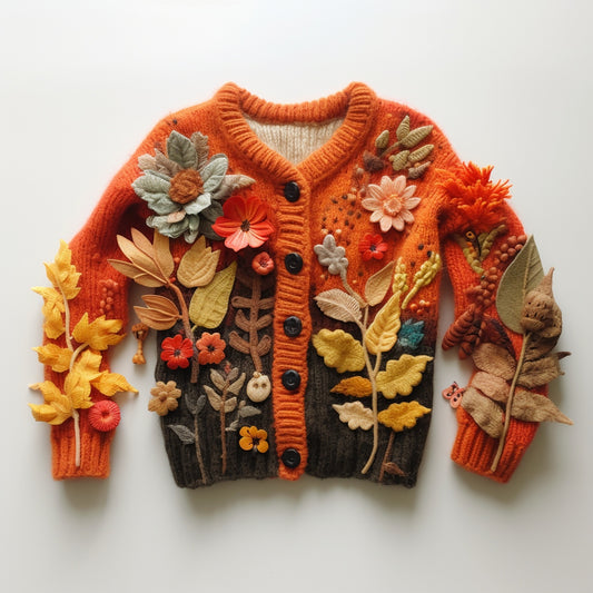 Vintage Falling Flower Embroidered Print Women's Cardigan Sweater artswardrobe