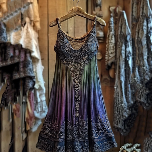 Vintage Viking Violet Gradient Tribal Pattern Comfy Tank Dress artswardrobe