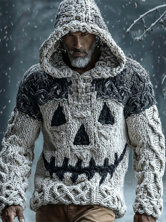 Halloween Spooky Face Viking Art Men's Knit Hoodie artswardrobe