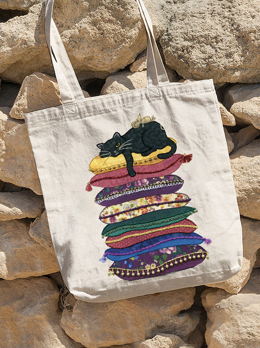 Comstylish Funny Cat Embroidery Pattern Casual Canvas Bag