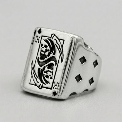 King of Clubs Grim Reaper Card Statement Ring