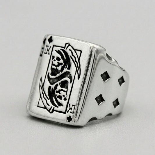 King of Clubs Grim Reaper Card Statement Ring