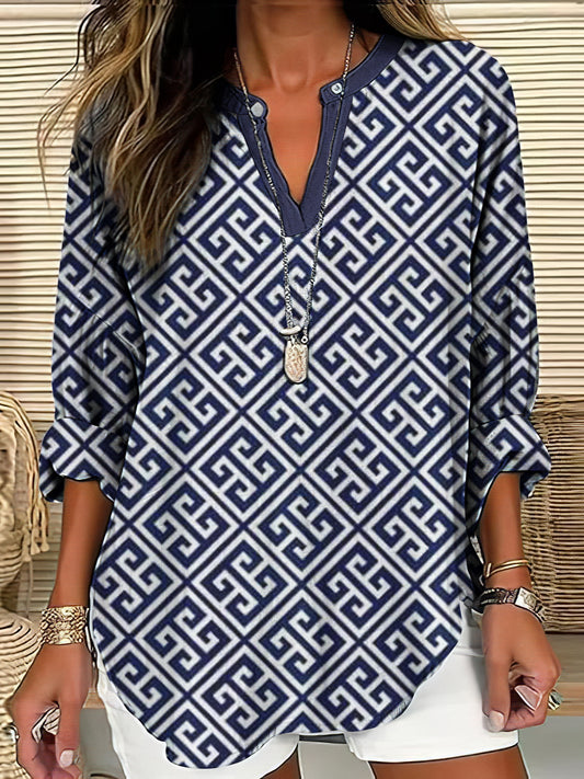 Comstylish Women's Greek Geometric Art Linen Blend Cozy Tunic