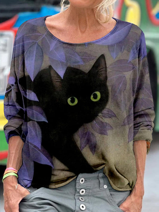 Lovely Cat Art Crewneck Cozy Washed T Shirt elevenforest