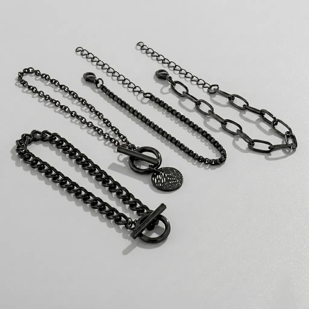 Black 4-Piece Mixed Chain Bracelet Set