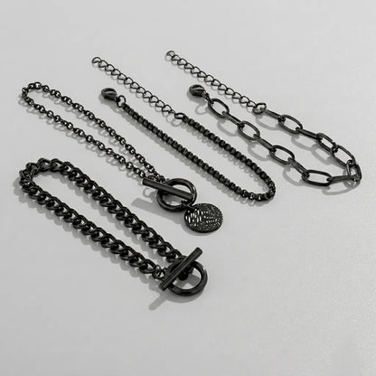 Black 4-Piece Mixed Chain Bracelet Set
