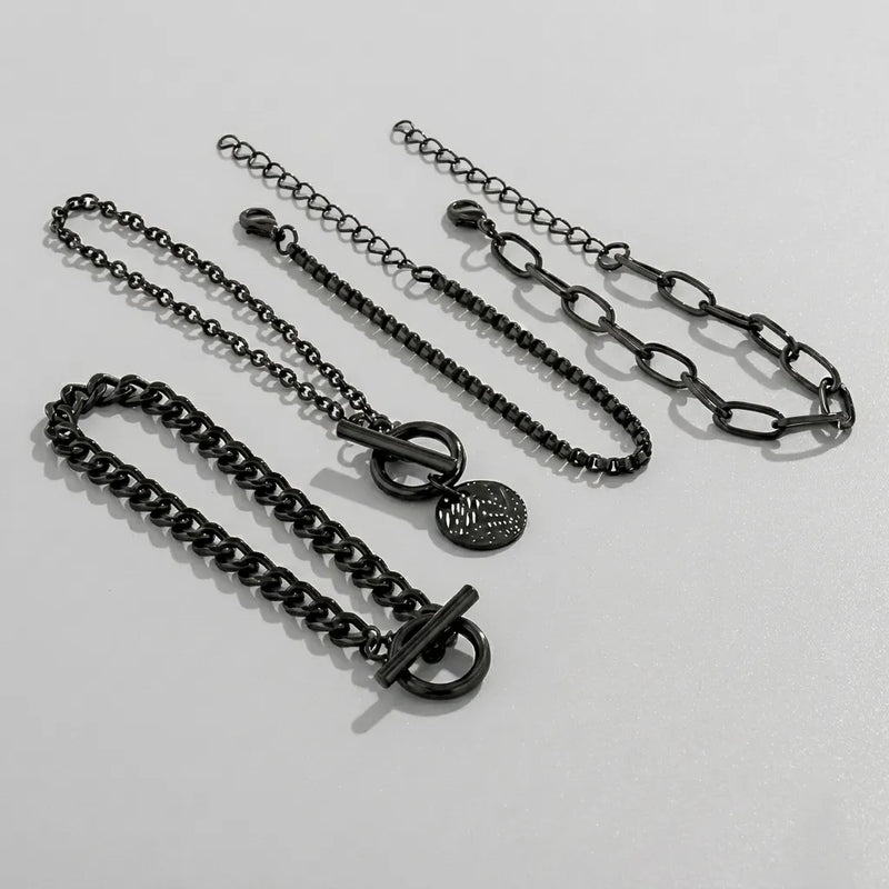 Black 4-Piece Mixed Chain Bracelet Set