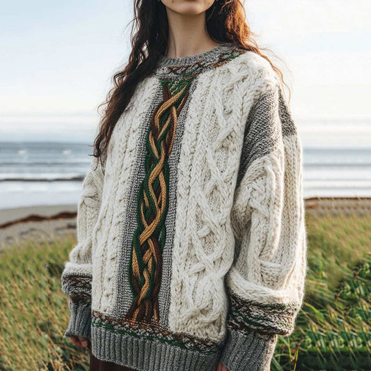 Women's Knit Jacquard Round Neck Sweater elevenforest