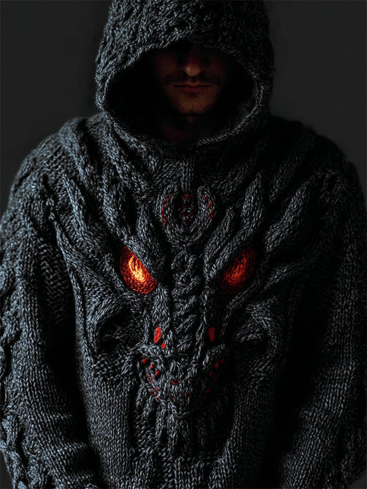 Men���s Viking Evil Dragon Celtic Cozy Chunky Hooded Sweater artswardrobe