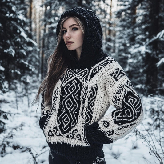 Women's Viking Celtic Knot Vintage Pocket Hooded Sweater elevenforest
