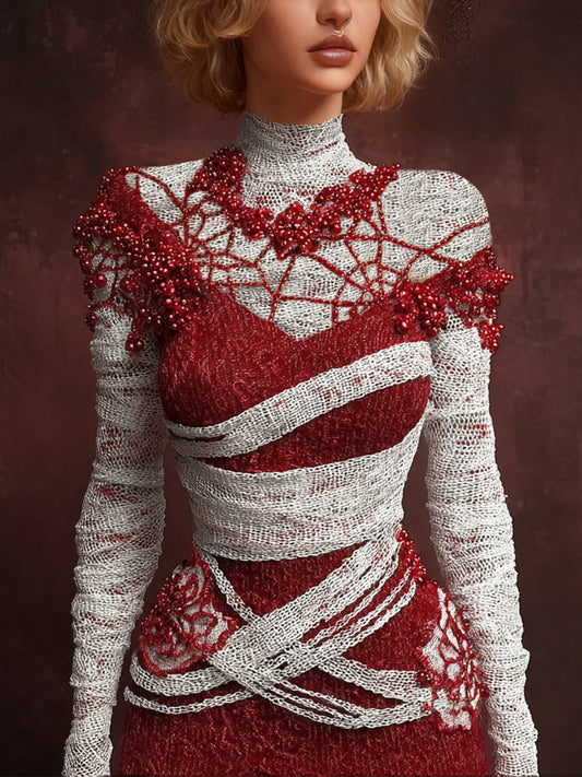Halloween Spider Web Blood Bead & Bandage Art Women's Turtleneck Sweater artswardrobe