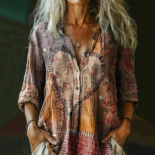 Women's Vintage Heart Art Print Shirt artswardrobe