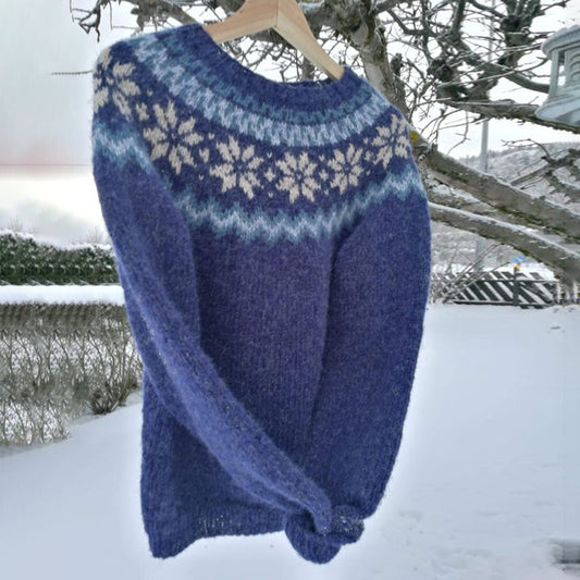 Vintage Álafoss Warmth Knit Jacquard Icelandic Crew Neck Sweater（Unisex） elevenforest