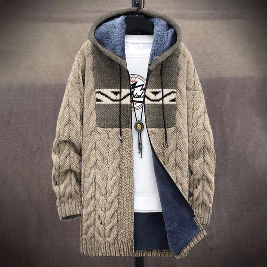 Vingate Wave Geometric Graphics Patchwork Cable Knit Art Hooded Jacket elevenforest