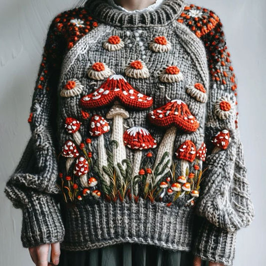 Vintage Retro Mushroom Art Chunky Knitted Sweater artswardrobe