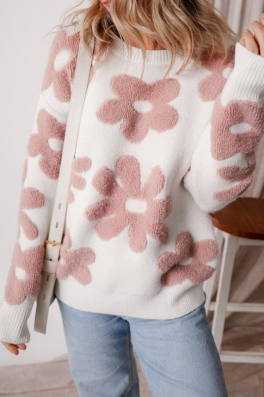 Flora® | Vintage floral sweater with dropped shoulders
