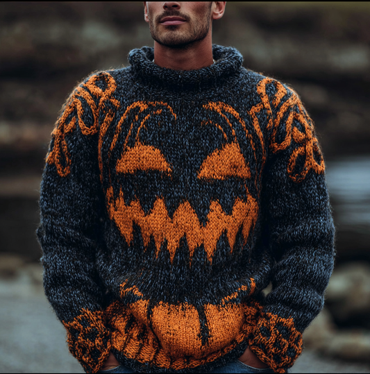 Halloween Pumpkin Pattern Design Dark Retro Men's Thick Sweater Top artswardrobe