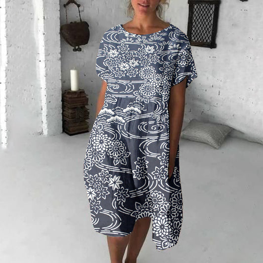 Comstylish Vintage Flowers Japanese Flowy Midi Dress