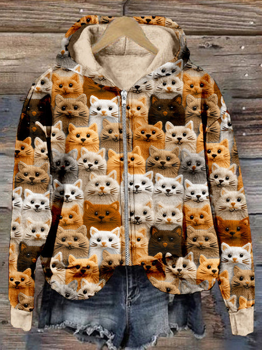 Colorful Cute Cats Embroidered Zip Up Comfy Hoodie elevenforest
