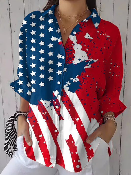 Comstylish Women's Retro Independence Day Print Casual Shirt