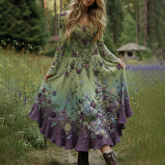 Comstylish Classy Gradient Purple Lavender And Floral Art Cozy Knit Maxi Dress