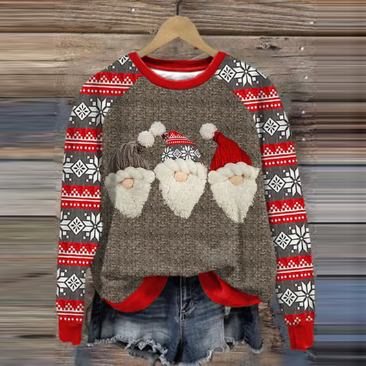 Comstylish Women's Cute Christmas Gnome Patchwork Print Sweatshirt