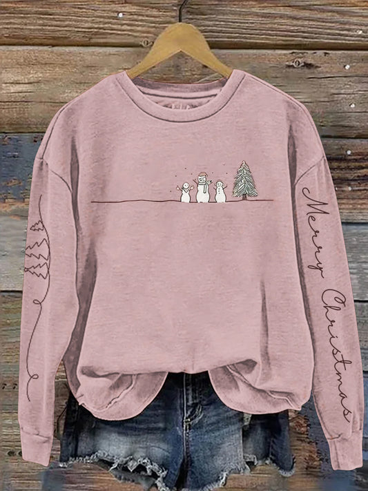 Comstylish Christmas Snowman Minimalist Print Women's Sweatshirt 1