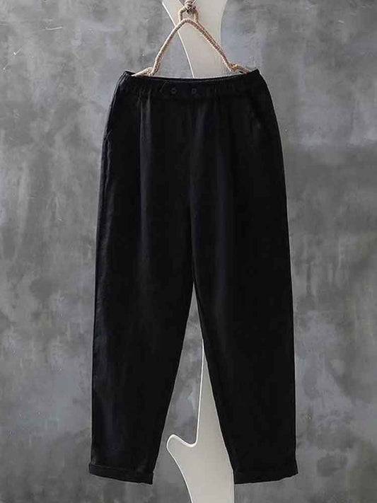 Comstylish Women's Simple Linen Blend Elastic Waist Casual Pants