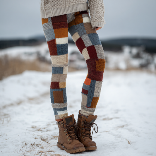 Comstylish Japanese Retro Geometric Design Women's Knitted Tight-fitting Leggings