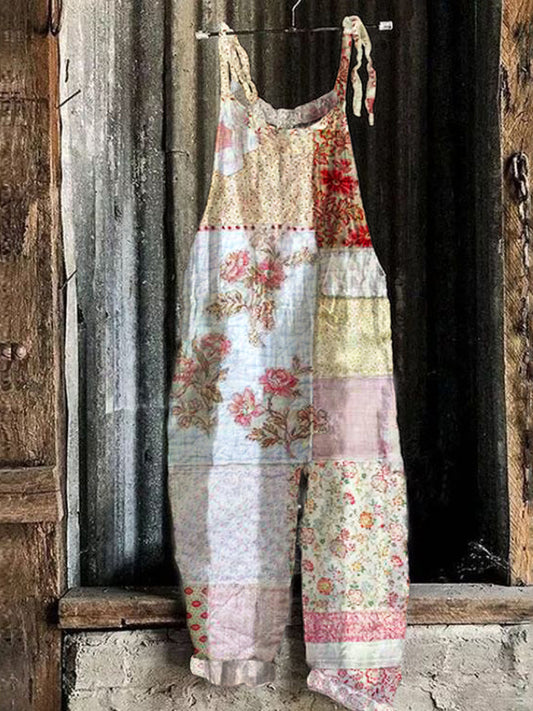 Boho Vintage Floral Women's Linen Jumpsuit artswardrobe