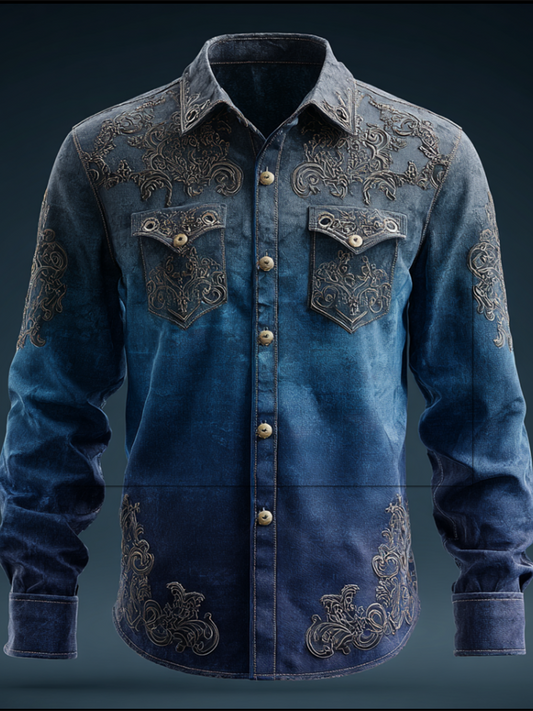 Western Style Retro Cotton And Linen Men's Casual Short-sleeve Shirt With Floral And Animal Elements artswardrobe