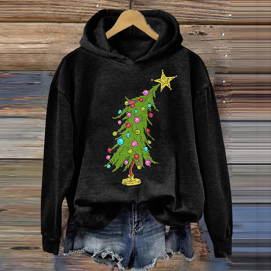 Comstylish Christmas Tree Print Long Sleeve Casual Hoodie