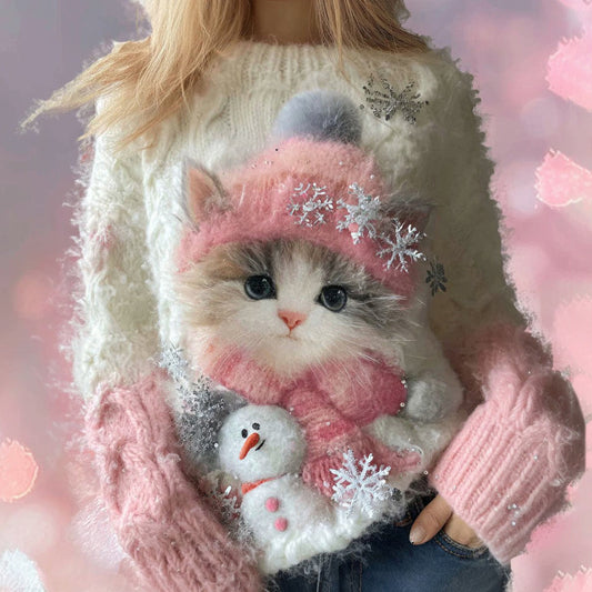 Women's Vintage Cute Sweater And Snowman Art Cozy Christmas Sweater elevenforest