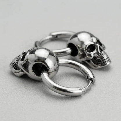 3D Skull Drop Huggie Hoop Earrings