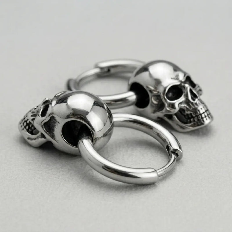 3D Skull Drop Huggie Hoop Earrings