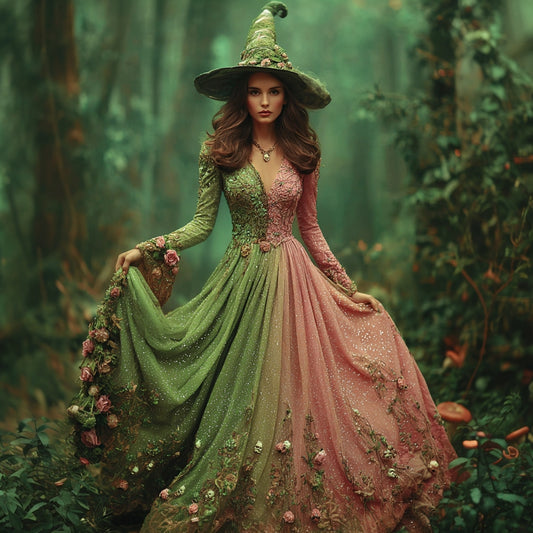 Halloween Rose Floral Gradient Witch Maxi Dress