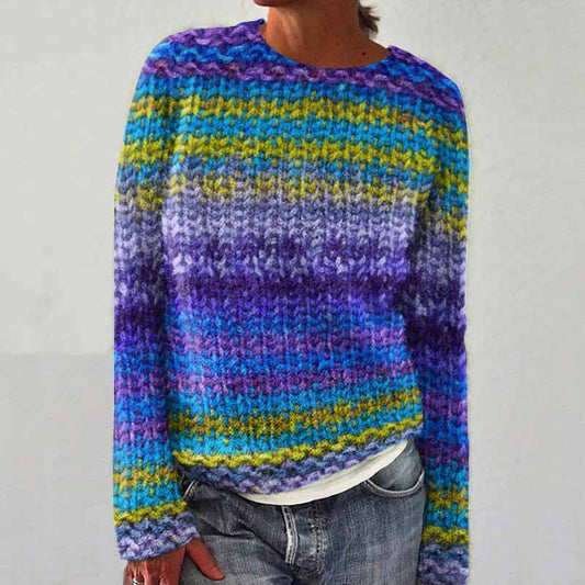 Women'S Vintage Striped Crochet Art Cozy Sweater artswardrobe