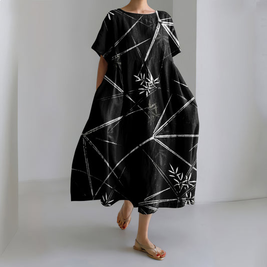 Comstylish Vintage Bamboo Art Linen Blend Maxi Dress