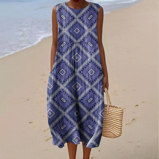 Women's Vintage Gradient Art Print Casual Midi Dress artswardrobe