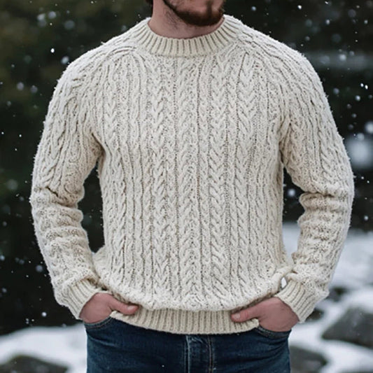 Men's Casual Twisted Round Neck Knit Sweater artswardrobe