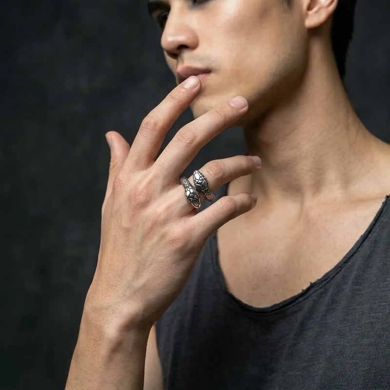 Double-Headed Serpent Coil Wrap Ring