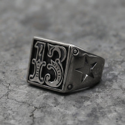 Lucky 13 Ornate Signet Ring