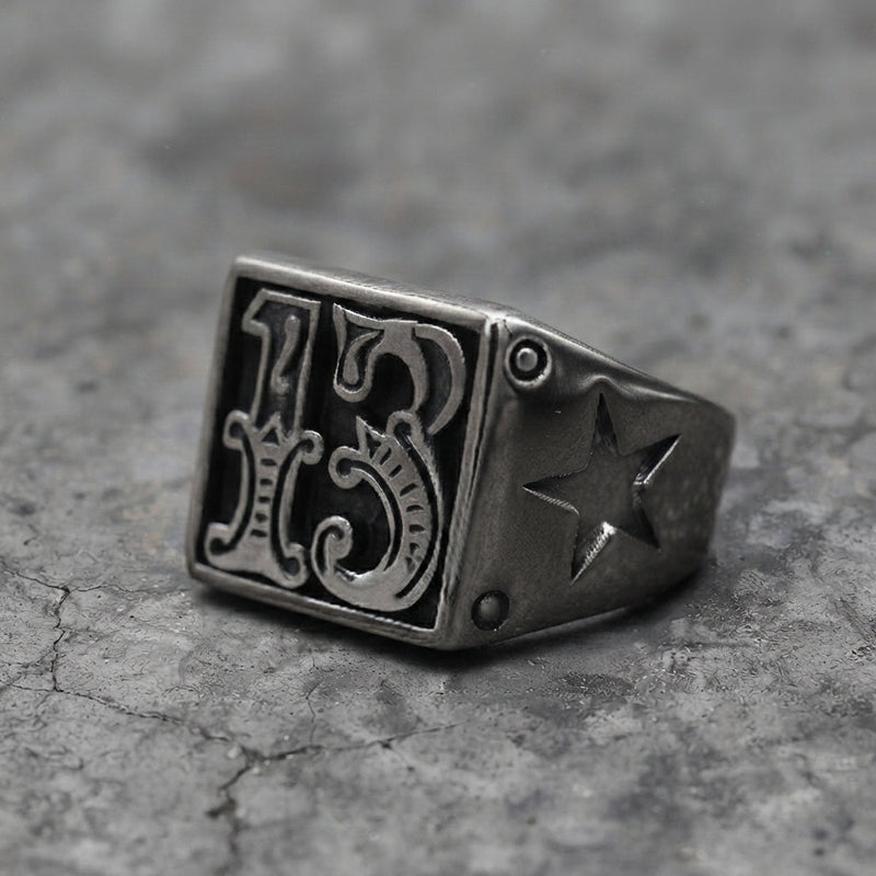 Lucky 13 Ornate Signet Ring
