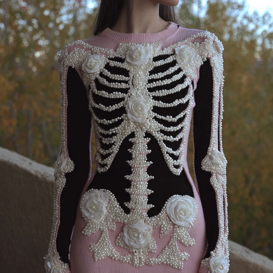 Women's Retro Halloween Line Art Knitted Warm Sweater Dress artswardrobe