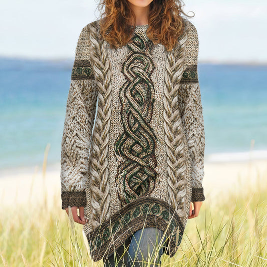 Women's Irish Celtic Knot Jacquard Sweater Dress artswardrobe
