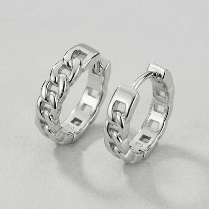 Silver Chain Link Gothic Hoops Earrings