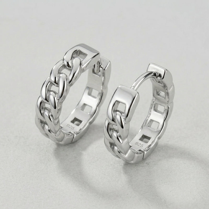 Silver Chain Link Gothic Hoops Earrings